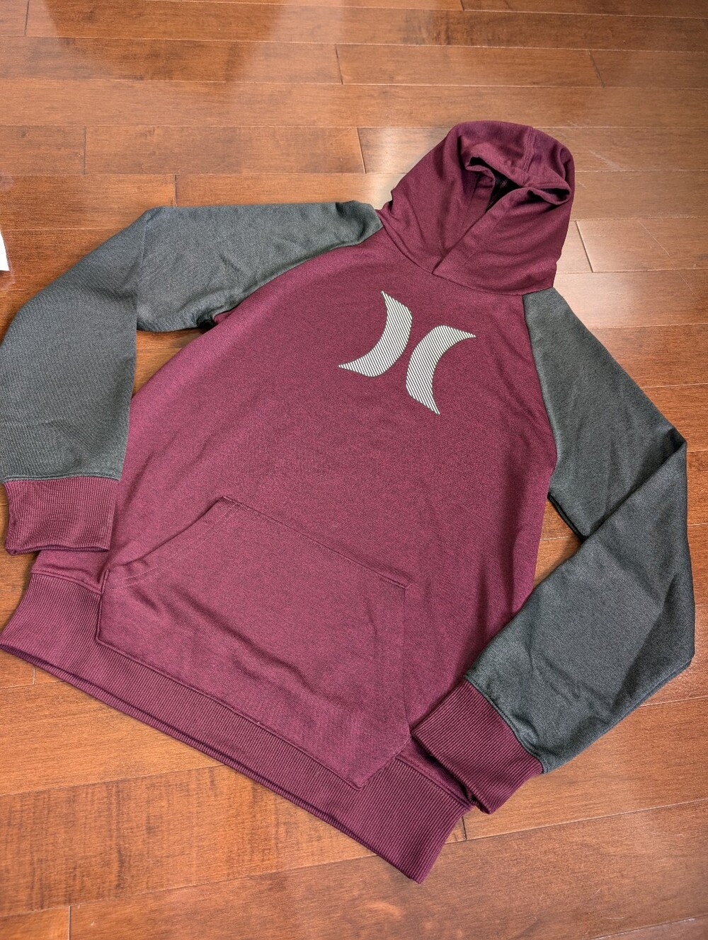 Hurley Youth Size 14/16 Maroon Hoodie with Gray Raglan Sleeves